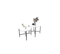 (White) 2-Pcs Round Wooden Nesting End Coffee & Side Table