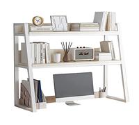 White 2-Tier Wood Desktop Bookshelf nizer - Multi-Functional Display Rack for Home Office & Computer Desk Storage Space-Saving Design 95x32x90cm (37x13x35inch)