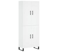 Highboard White Engineered Wood & Metal 69.5x34x180 cm Storage Cabinet with Feet
