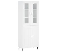 White Highboard Cabinet 69.5x34x180cm Engineered Wood with Glass & Metal 2 Doors