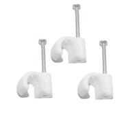 (White, 200 units) 7mm Round Wire Cable Clips with Fixing Nails - Internet - TV - Phone