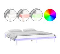 White Solid Pine Wood LED Bed Frame 200x200 cm Modern Platform Bed with RGB LEDs [EEK: A]