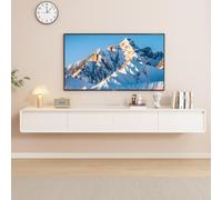 White 200CM Solid Wood Floating TV nd | Wall Mounted TV Cabinet with 2 Ders | Modern TV Unit for Living Room Sto | Slish Home Entertainment Solut