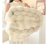 (White, 200x230cm) Ultra-Soft Faux Rabbit Fur Throw Blanket - Cozy, Warm, and Luxurious for Couch, Bed, Office, and Travel - Geometric Pattern in White, Cute Blanket