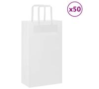 vidaXL - White 50-Pack Kraft Paper Bags With Handles - Reusable 21x11x36 cm Gift/Shopping/Party/Tote/Takeaway Packaging Bags - Eco Alternative