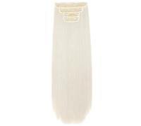White 24-Inch Clip-in Hair Extensions, Curly Heat-Resistant Synthetic Fiber Set, 4 Pieces for Volume and Style