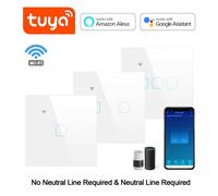 (White-2Gang) TUYA WiFi Smart Touch Switch Glass Panel 220V Wall Light Switch for Alexa Google Home