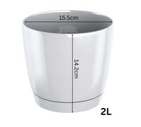 (White, 2L (D15.5cm x H14.2cm)) Gloss Flower Pot Planter Round Plastic With Saucer Drain Holes Modern Home Decor
