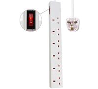(White, 2M) 6 Way Extension Leads with Cable 3G1.25, with Switch, Child-Resistant Sockets