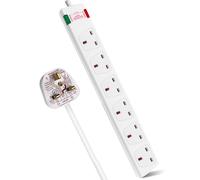 (White, 2M) 6 Way Socket with Cable 3G1.25, with Power Indicater, Child-Resistant Sockets, Surge Indicator