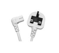 White 2M 90 Degree Angle IEC C7 Universal UK Plug Power Cable for TV, Projector, Receiver, Camera, PS4/5, Xbox Series X, smart LED TVs