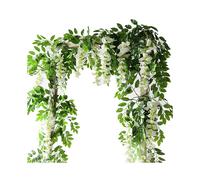 (White) 2M Artificial Flower Garland 6.6ft Wisteria Plant Vine Hanging Floral Home