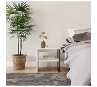 (White) 2pcs 40cm Wood & Steel Bedside Nightstand Unit Table Open Storage Shelf