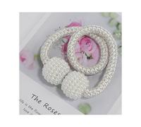 (White) 2pcs Magnetic Curtain Tiebacks Braided Ball Buckle Punch Free Drapery Holdback Clips