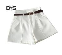 (white, 2XL) Women Suit Shorts High Waist Zipper Fly Solid Color Casual Suit Shorts with Pockets Versatile Summer Shorts