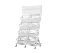 White 3/4 Tier Metal Retail Display Rack with Wheels Versatile Storage Stand for Market Home Kitchen 73x40x137.5cm