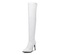 White,3.5 UK,Thigh High Boots for Womens Over The Knee Boots with Pointed Toe Stiletto Heels Long Boot Pull on Wide Calf Design and Comfy