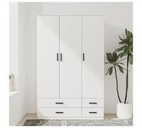 (White) 3 Door 4 Drawer Wardrobe Storage Shelf Hanging Bedroom Modern Furniture