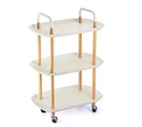 (White) 3 Tier Beech Wood & Plastic Serving Storage Trolley Food Drinks Cart on Wheels