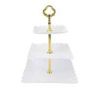 White 3 Tier Cupcake Stand Stable Plastic Decorative Square Dessert Serving Tray Rack Cake Holder for Weddings Parties