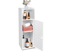 White 3-Tier Free-Standing Bathroom Floor Cabinet with One Door - Slim Waterproof PVC Board Storage Organizer for Hallway/Entryway