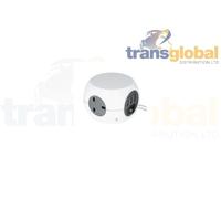 White 3 Way Switched Plug Socket Cube, 3 USB Ports & 1.4m Cable - STATUS