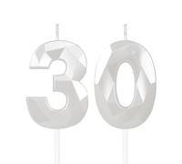 White 30th Birthday Candles for Cake, Number 30 Candle for 30th Birthday Decorations, 3D Design Cake Topper Decor for Boy Girl Women Men Birthday Theme Party Weddings Anniversary Celebration Supplies