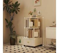 White 33.5in Rotating Bookshelf with Top Storage Lockable Drawer & Side Bookends 360° Display Shelf on Wheels Multi-Size Bookcase for Home & Office