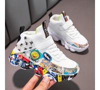 (white, 33) Children Sneakers Kids Casual Shoes Girls Boys PU Leather Flats Rubber Sole Toddlers Sports Shoe