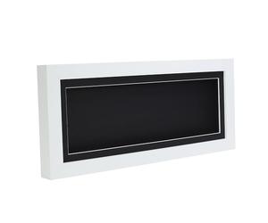 White 3D 1" Cube Range Deep Box Shadow Frame Memory Box Display Panoramic-16x6"-Black Mount