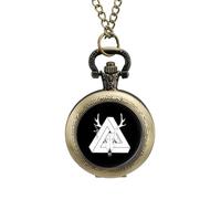 White 3D Triangular Deer Head Vintage Pocket Watch Alloy Pendant Watches Necklace Gift for Men Women Coppery-Style