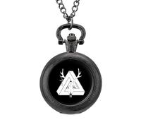 White 3D Triangular Deer Head Vintage Pocket Watch Alloy Pendant Watches Necklace Gift for Men Women Black-Style