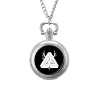 White 3D Triangular Deer Head Vintage Pocket Watch Alloy Pendant Watches Necklace Gift for Men Women Silver-Style