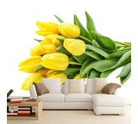 White 3D Wallpaper Mural Realistic Springtime Tulips Bouquet 200 x 140 cm - Children's Bedroom Non-Woven Wall Decor for Boys & Girls - Premium Art Print Poster for Nursery & TV Wall, Ideal Gift