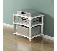 White 3Layer Movable HiFi Audio RackOpen Wooden AV Media Stand WiFi Router Storage Cabinet Freestanding Shelving for CD/DVD Player AudioVisual Organizer