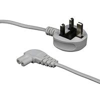 White 3m Mains Power Cable/Lead by electrosmart® ~ 3 Pin Moulded UK Plug to Right Angled IEC C7 Figure 8