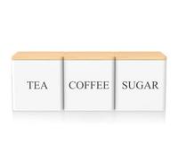 White 3X Tea Sugar Coffee Canisters Kitchen Food Storage Container Metal Airtight Jars