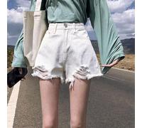 (white, 3XL) Comfortable Skinny Fashionable and Versatile Denim Shorts Female Summer High-waisted Thin Hundred with Broken Holes Loose Wide-leg A-line Pants