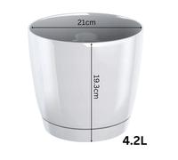 (White, 4.2L (D21cm x H19.3cm)) Gloss Flower Pot Planter Round Plastic With Saucer Drain Holes Modern Home Decor