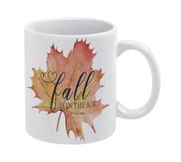 White 4 Fall Ceramic Coffee Mugs Decor Fall is in the Air Maple Leaf Thanksgiving Autumn Seasonal Mug Desk Decor,Rustic Fall Tea Cup for Home Farmhouse Thanksgiving Christmas Birthday Decor 11 Oz