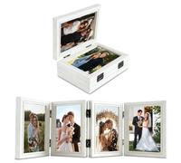 White 4-Fold Wooden Picture Frames, 4 x 6 Multi Picture Frame for Wedding Family Tabletop Desk Display, Stable Family Photo Frame for Photos and Memories, Perfect Gifts for Home and Office