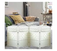 White 4-Panel Rattan Folding Room Divider - Handmade Light-Blocking Office ions for Kindergarten & Study Use (100x40cm) - Breathable & Stylish