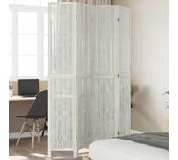 White 4-Panel Room Divider, Solid Paulownia Wood & Willow Twig, Freestanding Privacy Screen, Portable Room Partition for Bedroom, Living Room, Office