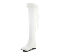 White,4 UK,Womens Thigh High Wedges Boots Round Toe Platform Wedge Heel Long Boots Lace-up Over The Knee Boots Winter Fall Tall Boot Dress Shoes