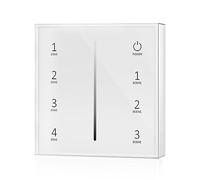 White 4 Zone 2.4GHz RF Wireless Wall Mounted Touch Glass Panel Dimming Remote Control for Single Colour LED Strip Lights (2xAAA Batteries)