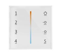 White 4 Zone 2.4GHz RF Wireless Wall Mounted Touch Glass Panel Remote Control for CCT LED Strip Lights (2xAAA Batteries)