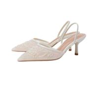 ,White,40,Women's Bow Slingback Stiletto Heels,Pointed Toe Kitten Sandals with Bridal Party Wedding Pumps Shoes