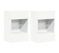 vidaXL Wall Cabinets with LED Lights for TV 2 pcs White 40x30x60.5 cm