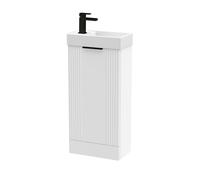 White 400mm Floor Standing Cloakroom Vanity Basin Unit with Black Handle Compact Bathroom Storage