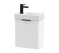 White 400mm Wall Hung Cloakroom Vanity Basin Unit with Black Handle Compact Bathroom Storage